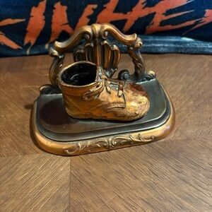 Antique Mounted Bronzed Copper Baby Shoe Book End